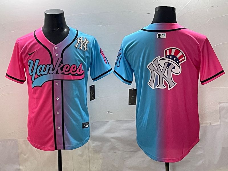 Men 2025 New York Yankees Blank Blue pink Game Nike MLB Jersey style 0014->new york yankees->MLB Jersey